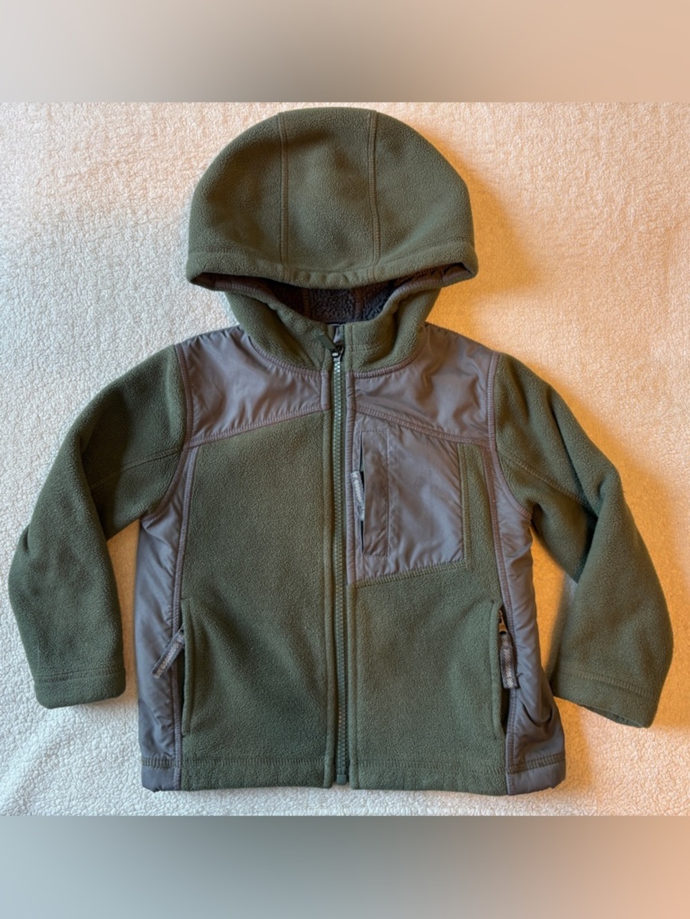 Lands End Olive Green Hooded Full Zip Fleece Jacket, Size 3T
